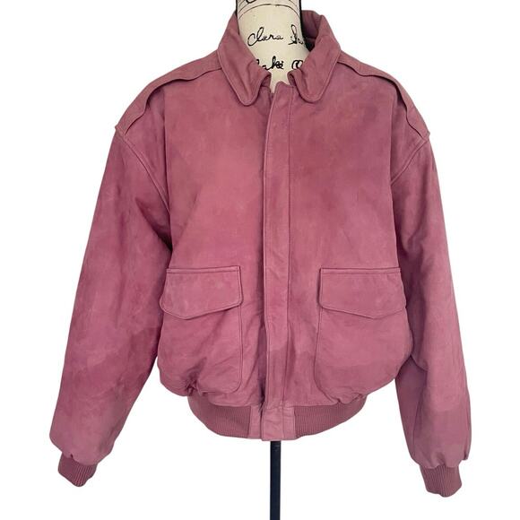 Y2K 90’s OTELLO PELLE BOMBER JACKET ROSE PINK SUEDE LEATHER AVIATOR STYLE ICONIC - Picture 4 of 16